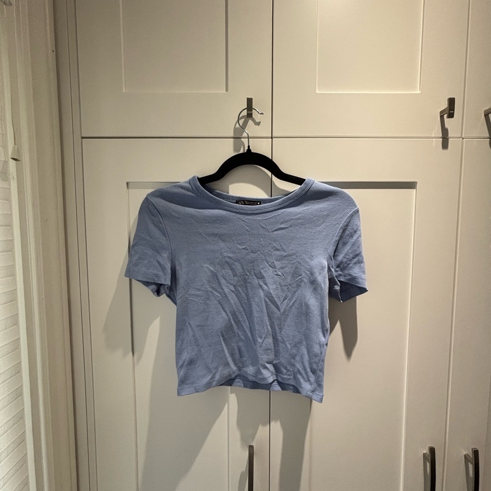 Zara Light Blue Crop Tshirt